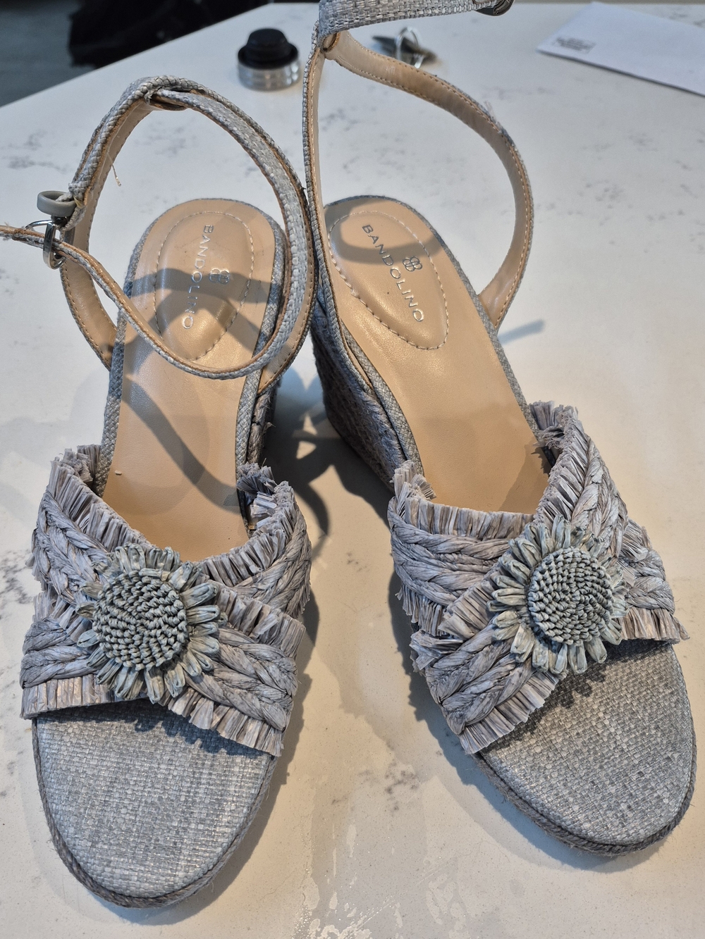 Bandolino Womens Light Gray Braided Wedge Sandals